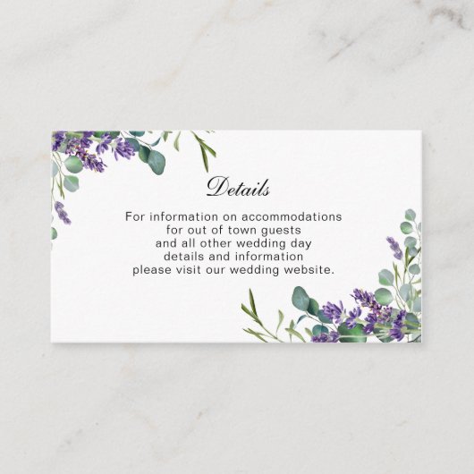 Lavender Eucalyptus Détails du Mariage Carte de bo (Devant)