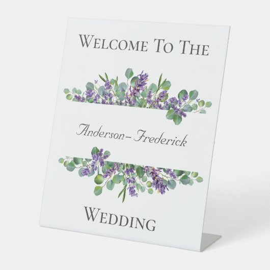 Lavender Eucalyptus Elegant Weddenschap Welkomstte Reclamebord Met Voetstuk (Voorkant)