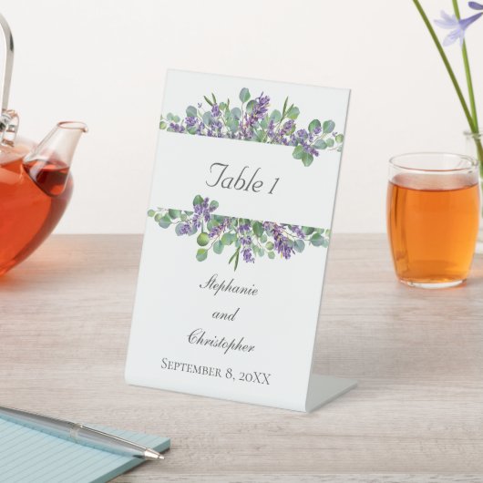 Lavender Eucalyptus Elegant Wedding Table Sign Reclamebord Met Voetstuk (Insitu)