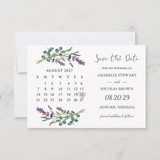 Lavender Eucalyptus Enregistrer la carte Calendrie (Devant)