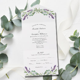Lavender Eucalyptus Floral Trifold Wedding All In One Uitnodiging