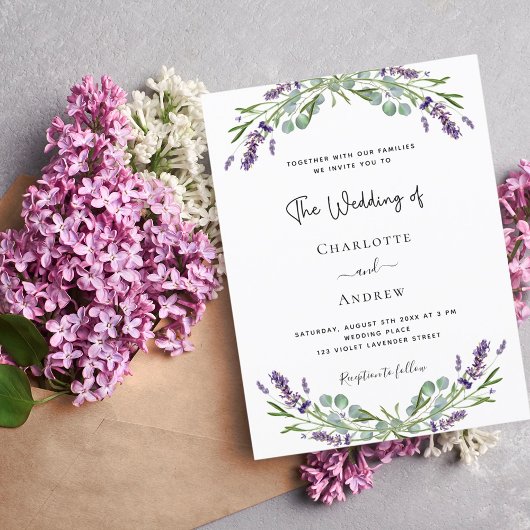 Lavender eucalyptus greenery bruiloft uitnodiging