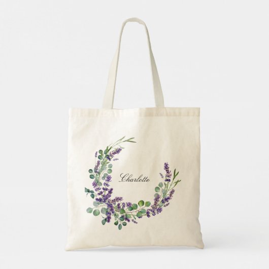 Lavender eucalyptus greenery floral name script tote bag (Achterkant)