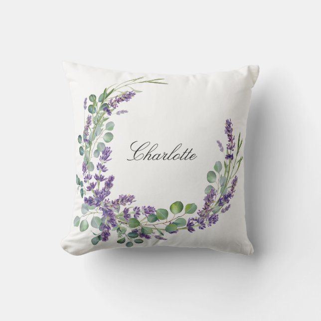 Lavender eucalyptus greenery name script buitenkussen (Voorkant)