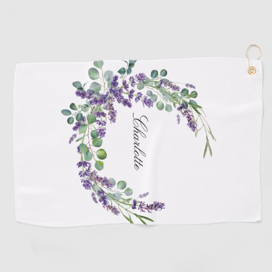 Lavender eucalyptus greenery name script golfhanddoek (Horizontaal)