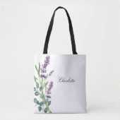 Lavender eucalyptus greenery name script white draagtas (Voorkant)