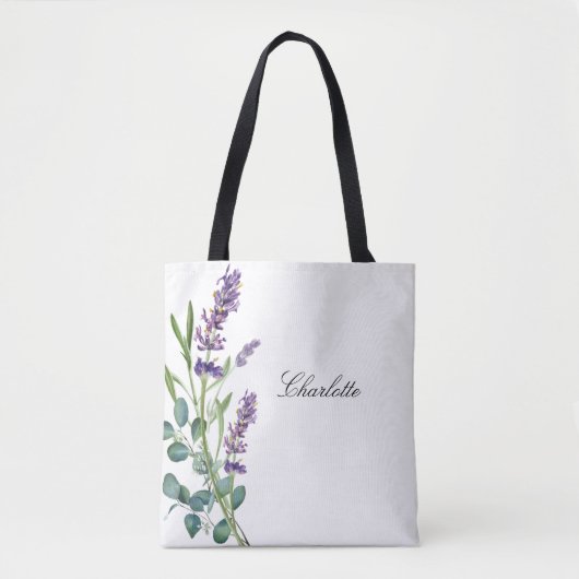 Lavender eucalyptus greenery name script white draagtas (Voorkant)