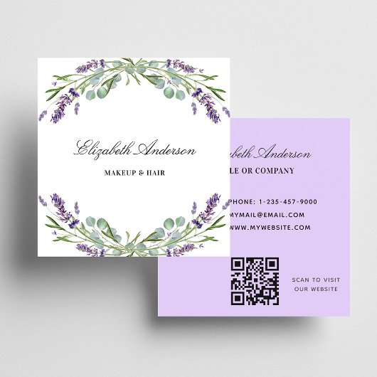 Lavender eucalyptus greenery violet QR-code Vierkante Visitekaartje