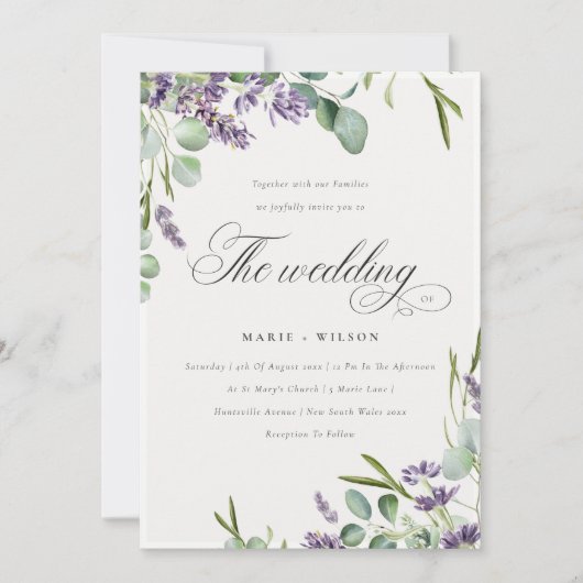 Lavender Eucalyptus Leafy Bunch Mariage Invitation (Devant)