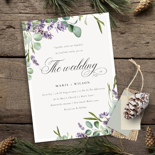 Lavender Eucalyptus Leafy Bunch Mariage Invitation