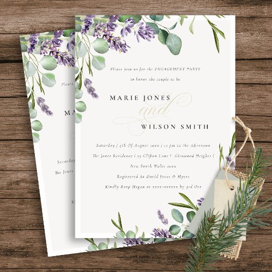 Lavender Eucalyptus Leafy Bunch Verloving Invite Bedankkaart