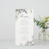 Lavender Eucalyptus Leafy Bunch Wedding Menu Kaart (Staand voorkant)