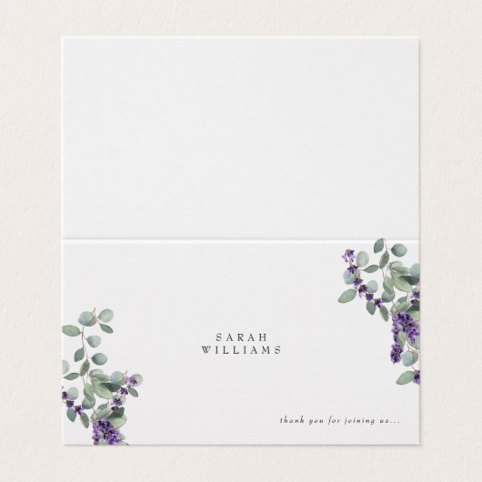 Lavender Eucalyptus Mariage Table Carte Place (Outside Unfolded)