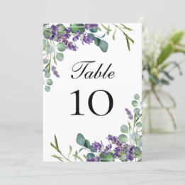 Lavender Eucalyptus Mariage Tableau Numéro Cartes