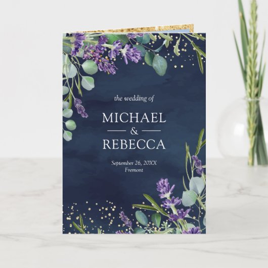 Lavender Eucalyptus Navy Blue QR Code Wedding (Voorkant)