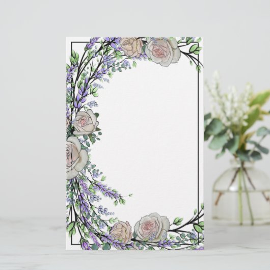 Lavender, Eucalyptus, roze rozen Briefpapier (Staand voorkant)