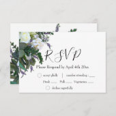 Lavender Eucalyptus white roses greenery RSVP Kaartje (Voorkant / Achterkant)
