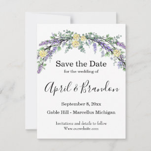Lavender Eucalyptus yellow roses waterverf Save The Date