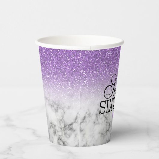 Lavender Faux Glitter/Marble Sweet 16 Papieren Bekers (Rechts)