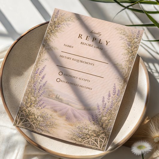 Lavender Field Countryside Wedding RSVP Kaartje
