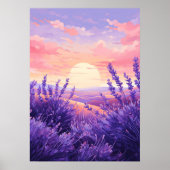 Lavender Field Sunset Wall Art Print Poster (Devant)