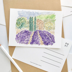 Lavender Fields France Waterverf Travel Briefkaart