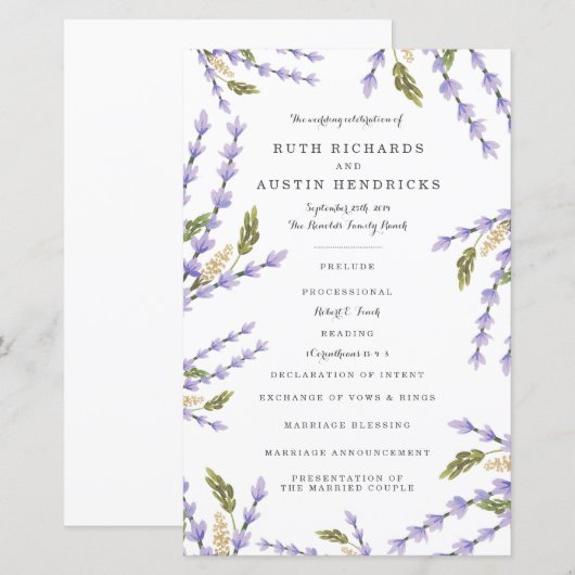 Lavender Fields programmes de mariage (Devant / Derrière)
