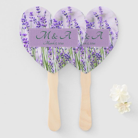 Lavender Fields Wedding Heart Hand Fans Handwaaier (Voorkant en achterkant)