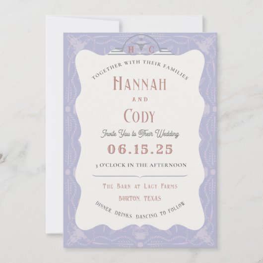 Lavender Fields Westerne Boho bruiloft uitnodiging (Voorkant)