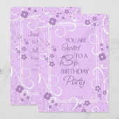 Lavender Floral 13th Birthday Party Kaart (Voorkant / Achterkant)