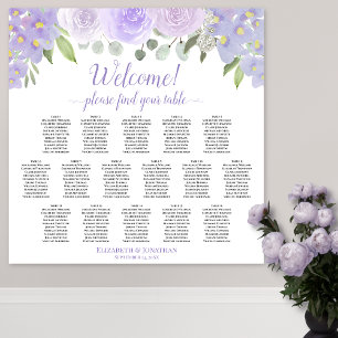 Lavender Floral 16 Table Wedding Seating Chart Poster