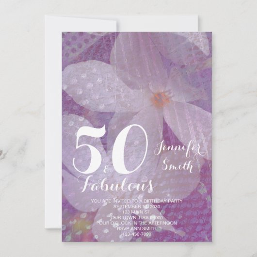 Lavender Floral 50 & Fabulous Birthday Invitation (Devant)