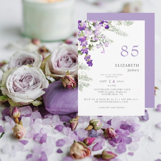 Lavender Floral 85E Anniversaire Fête Invitation