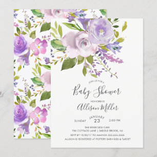 Lavender Floral Baby shower Invitation Kaart