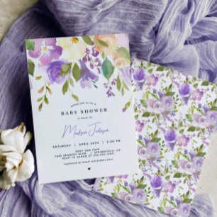 Lavender Floral Baby shower Invitation Kaart