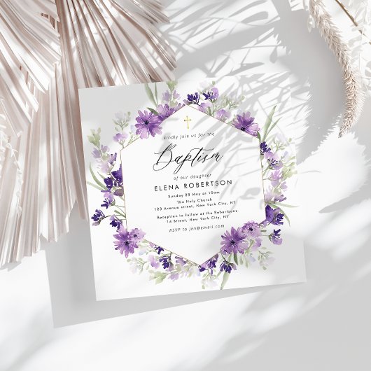 lavender floral baptisme - uitnodiging