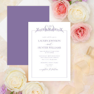 Lavender Floral Border Monogram Weddenschap Kaart