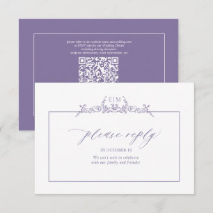 Lavender Floral Border Monogram Weddenschap RSVP Kaartje