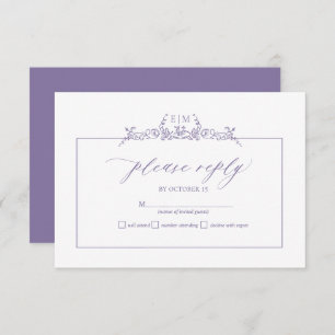 Lavender Floral Border Monogram Wedding RSVP Kaart