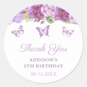 Lavender Floral Butterflies Birthday Party Favor Ronde Sticker