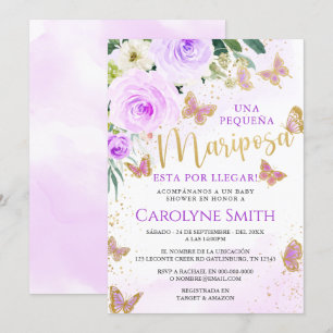 Lavender Floral Butterfly Baby shower Invite Girl Kaart