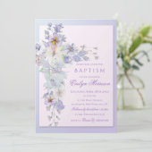 Lavender Floral Cross Baptism Invitation (Debout devant)