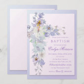 Lavender Floral Cross Baptism Invitation (Devant / Derrière)