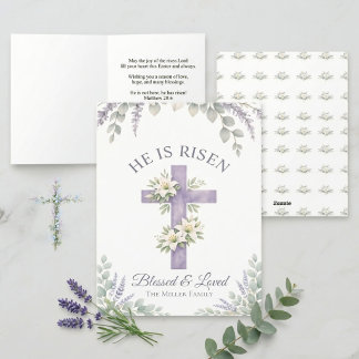Lavender Floral Cross Christian Sunday invitation  Feestdagen Kaart