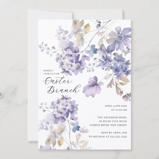 Lavender Floral Easter Brunch Invitation Kaart (Voorkant)