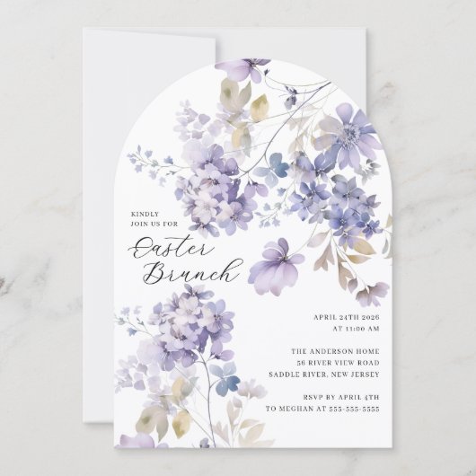 Lavender Floral Easter Brunch Invitation Kaart (Voorkant)
