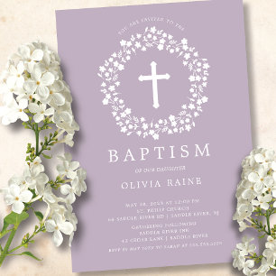 Lavender Floral Girls Baptism Invitation Kaart