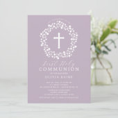 Lavender Floral Girls First Communion Invitation (Debout devant)