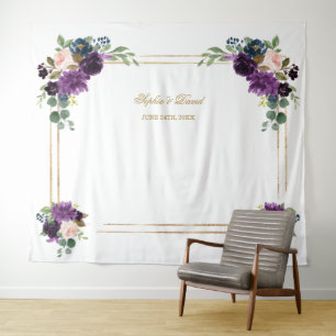 Lavender Floral Gold Lijst Foto Booth Backdrop Wandkleed