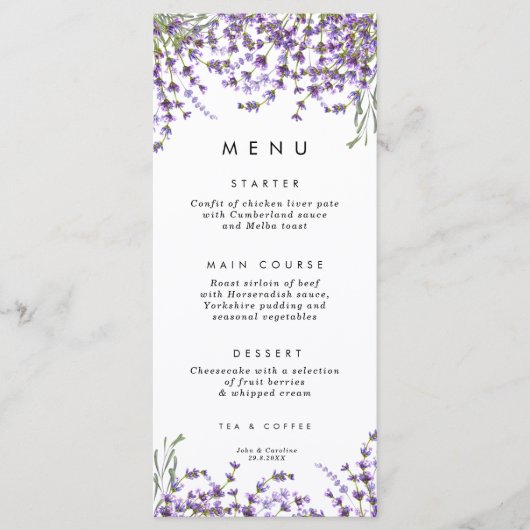 lavender floral greenery bruiloft - menukaarten menu (Voorkant)